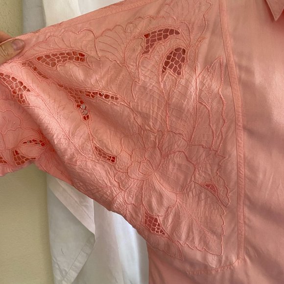 Vintage 80s Peach Long Sleeve Dolman Button Down Tunic, sz. M - Picture 5 of 10